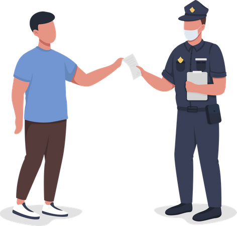 Oficial de policía entrega papel a testigo  Ilustración