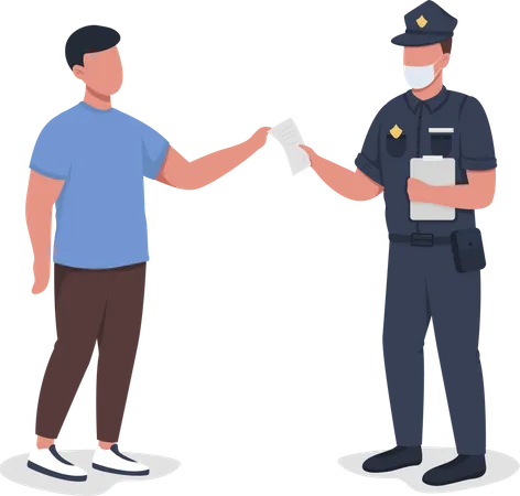 Oficial de policía entrega papel a testigo  Ilustración