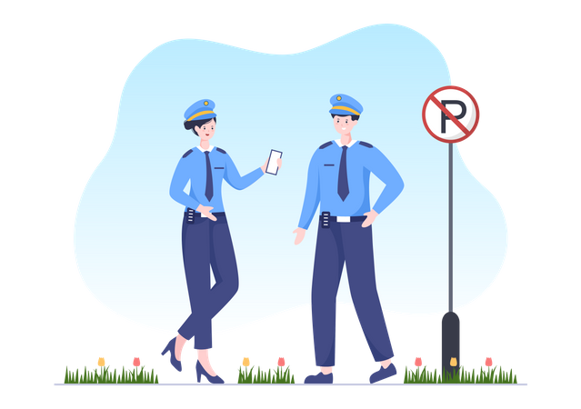 Oficial de policía masculino y femenino  Ilustración