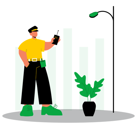 Oficial de segurança com walkie talkie  Ilustração
