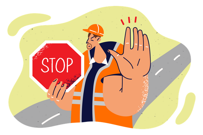 Oficial de tráfico mostrando señal de stop  Ilustración