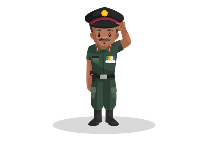 Oficial del ejército ajustando su gorra  Ilustración