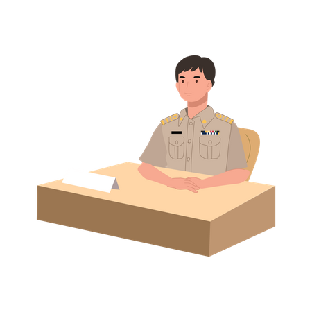 Oficial do governo tailandês sentado na mesa de trabalho  Ilustração