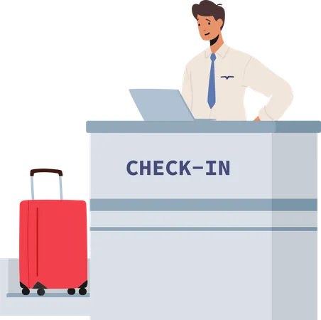 Oficial en el mostrador de facturación del aeropuerto  Ilustración