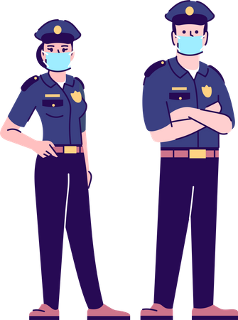 Oficiales de policía en la pandemia de covid19  Ilustración