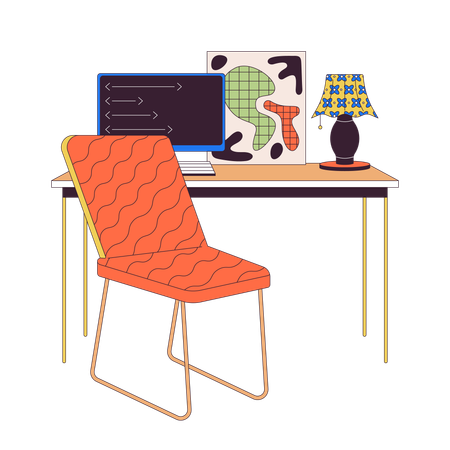Oficina en casa minimalista con pc  Ilustración