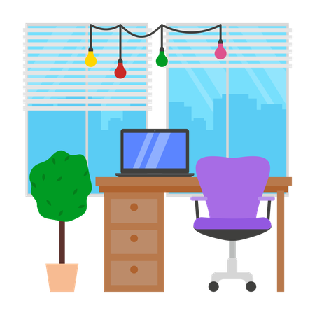 Lugar de trabajo de oficina  Ilustración