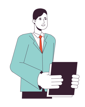 Oficinista asiático con papeleo  Ilustración