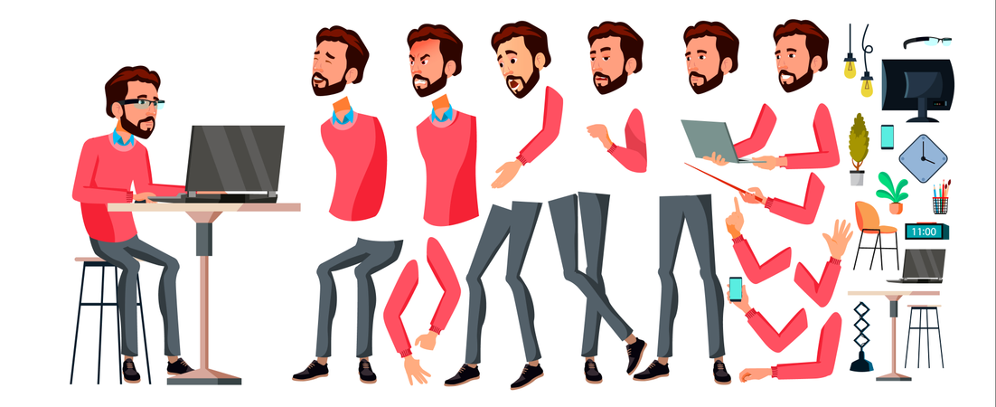 Oficinista con diferentes partes del cuerpo  Ilustración