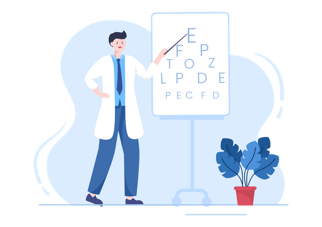 Médico oftalmólogo con tabla optométrica  Ilustración