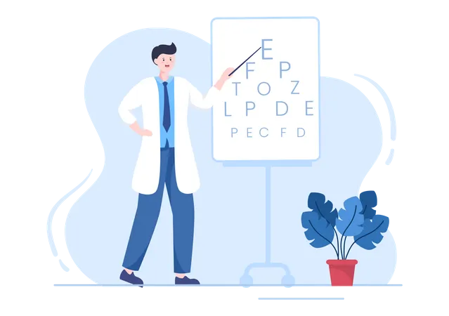 Médico oftalmólogo con tabla optométrica  Ilustración