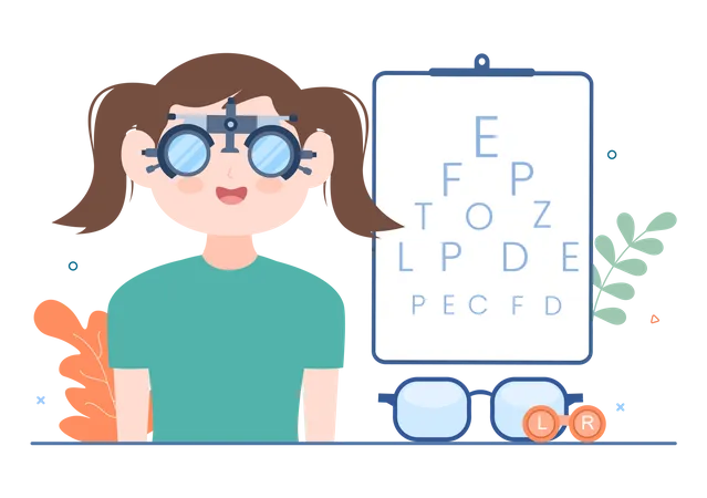 Médico oftalmologista verifica a visão do paciente para dioptria de óculos  Ilustração