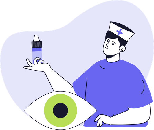 Oftalmólogo explicando las gotas para los ojos  Ilustración