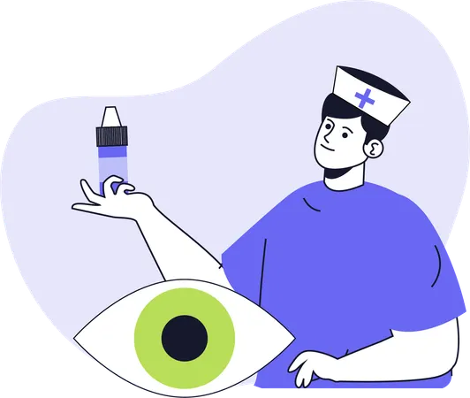 Oftalmólogo explicando las gotas para los ojos  Ilustración