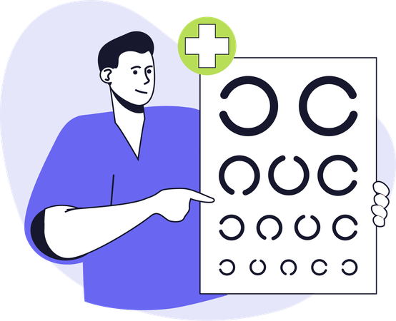 Oftalmólogo tomando un examen de la vista  Ilustración