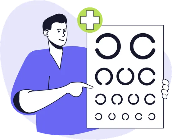 Oftalmólogo tomando un examen de la vista  Ilustración