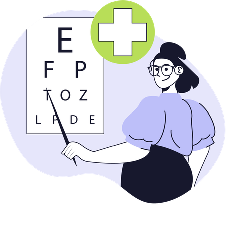 Oftalmólogo tomando un examen de la vista  Ilustración