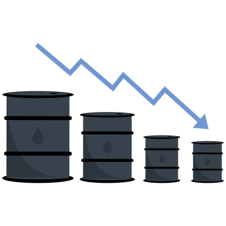Oil Barrels Decreasing with Downward Arrow Representing Price Decline and Market Trend  Illustration