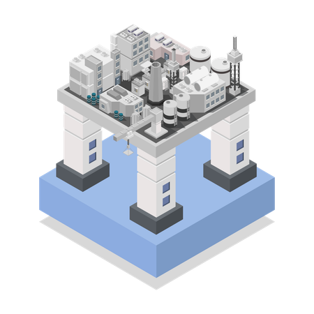 Oil Drilling Installation And Refinery  Illustration