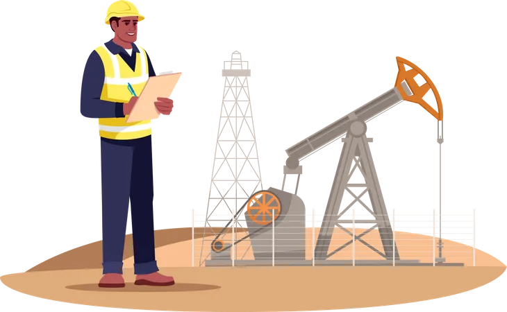Oil Extraction Engineering Semi Flat RGB Color Vector Illustration Oil Rig Operator Petroleum Production Gas Industry Male Worker Isolated Cartoon Character On White Background Illustration