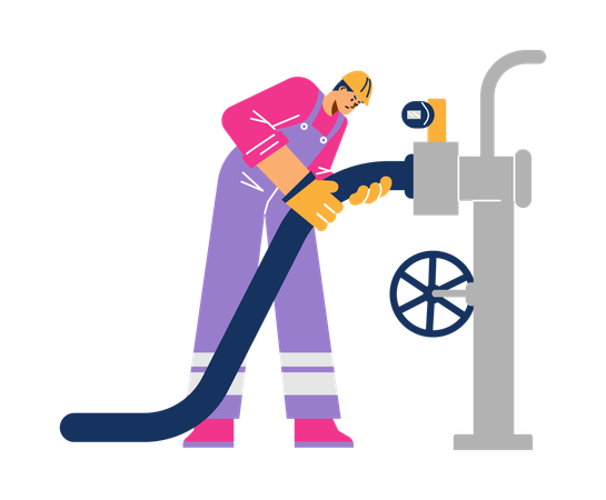 Oil industry worker repairing of oil and gas production and processing system  Illustration