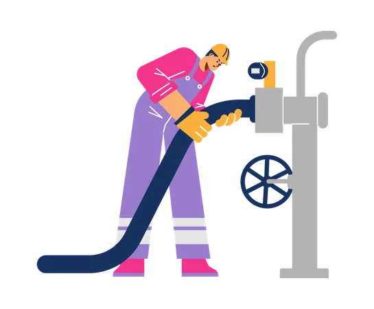 Oil industry worker repairing of oil and gas production and processing system  Illustration