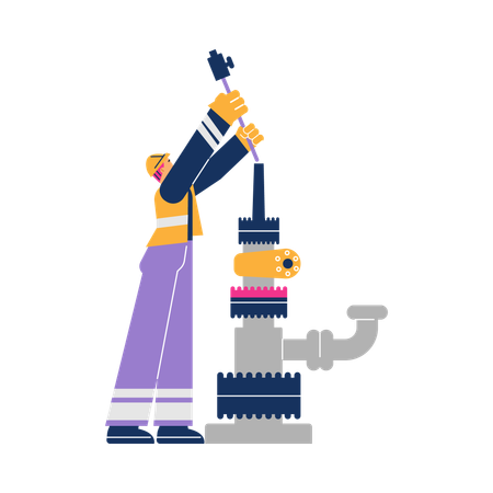 Oil industry worker working in process of maintaining of drilling rig  Illustration