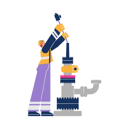 Oil industry worker working in process of maintaining of drilling rig  Illustration