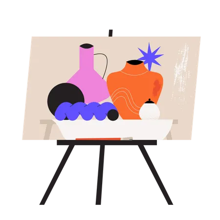 Oil Paint Picture Still Life Drawing Brush And Cotten Or Linen Canvas On Easel Creative Idea For Drawing Or Art Classes Lessons Or Online Courses Vector Graphic For Ui Or Website Project Illustration