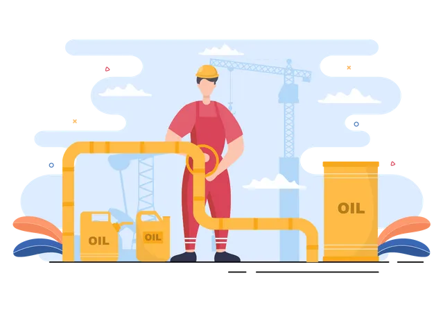Oil Gas Industry Vector Illustration Crude Extraction Refinery Plant Drilling Gas Station Tank Use Pipe And Delivery Of Fuel By Truck Transportation Illustration