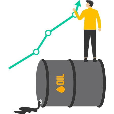 Oil Price Rising Concept Crude Oil Commodity Price Rising After Crisis High Demand Or Energy Or Petrol Industry Concept Businessman Trader Standing On Pile Of Gallons Of Oil Composing Chart Illustration
