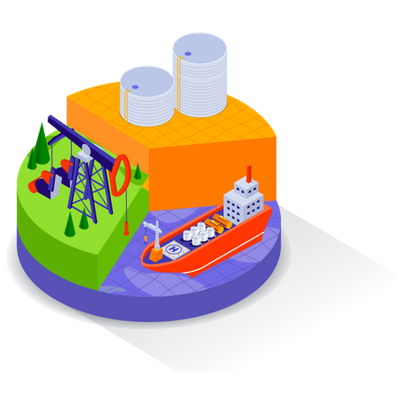 Oil rig in sea belt  Illustration