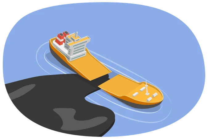 3 D Isometric Flat Vector Illustration Of Ecological And Environmental Disaster An Oil Tanker Accident イラスト