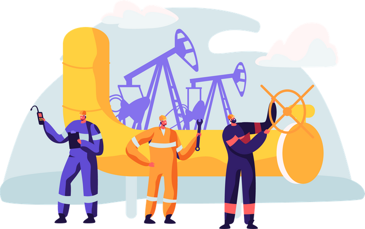 Oilman Worker on Production Line Petrol Refinery  Illustration