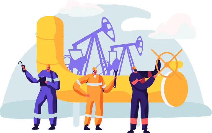 Oilman Worker on Production Line Petrol Refinery  Illustration