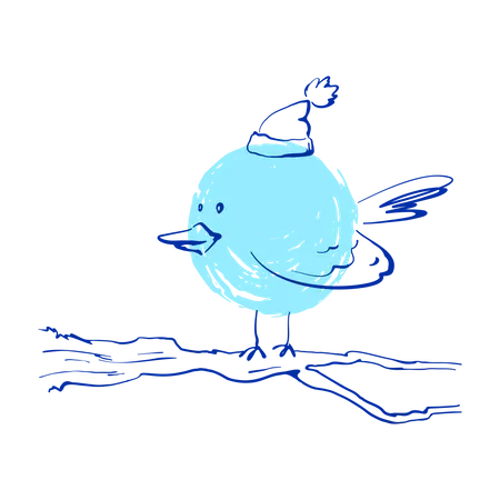 Oiseau au chapeau sur une branche  Illustration