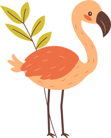 Oiseau Flamant Rose Mignon Avec Des Feuilles  Illustration