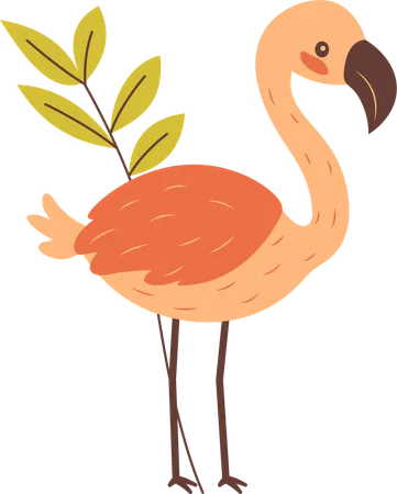 Oiseau Flamant Rose Mignon Avec Des Feuilles  Illustration