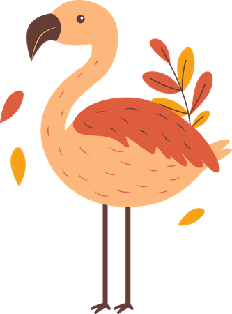 Oiseau Flamant Rose Mignon Avec Des Feuilles  Illustration