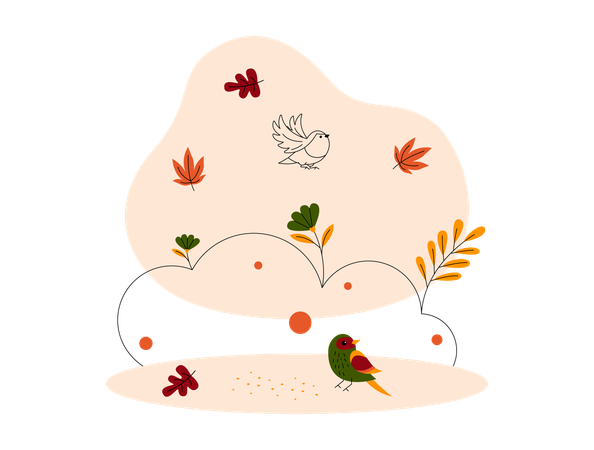 Oiseaux dans le parc en automne  Illustration