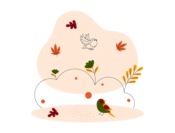 Oiseaux dans le parc en automne  Illustration