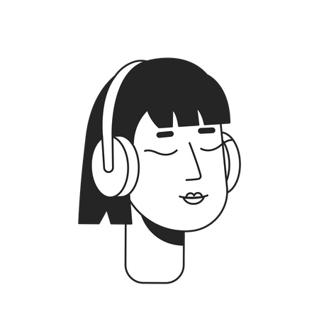 Ojos cerrados auriculares mujer escuchando música  Ilustración