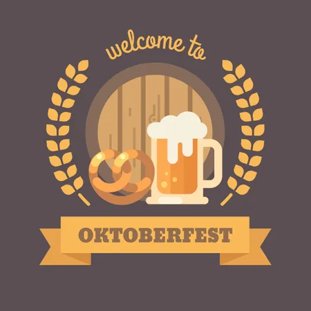 Oktoberfest beer festival flat illustration banner Illustration