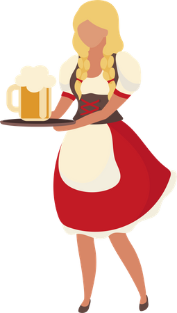 Chica Oktoberfest llevando cerveza  Ilustración