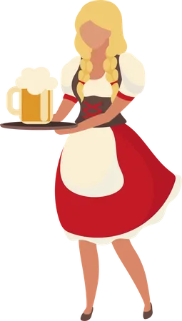 Oktoberfest Girl Carrying Beer Semi Flat Color Vector Character Full Body Person On White Wearing Traditional Dirndl Dress Isolated Modern Cartoon Style Illustration For Graphic Design And Animation Illustration