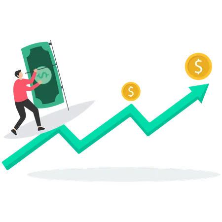 Ola de éxito en el pico empresarial con ganancias monetarias continuas  Ilustración