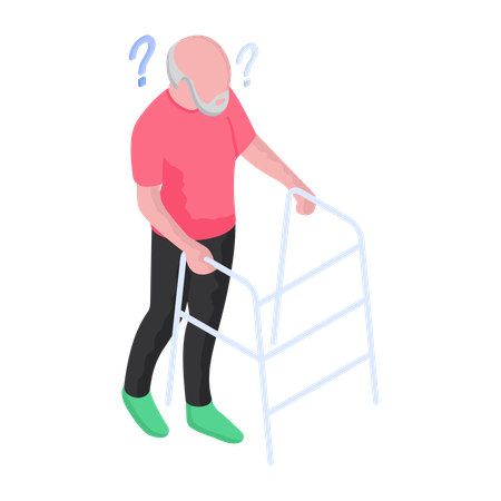 Old age person with mental disorder walking with the support of walker  イラスト