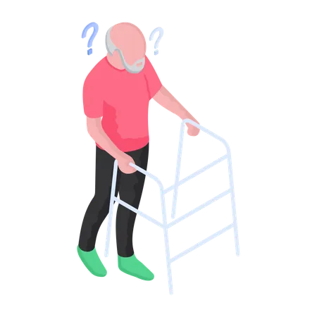 Old age person with mental disorder walking with the support of walker  Illustration