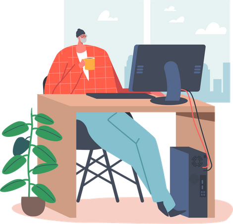 Old aged businessman working at office Illustration