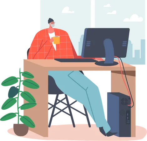 Old aged businessman working at office Illustration